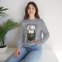 Moon Tarot Card Wolves Graphic Sweatshirt - Heavy Blend Fleece Crewneck - Unisex White