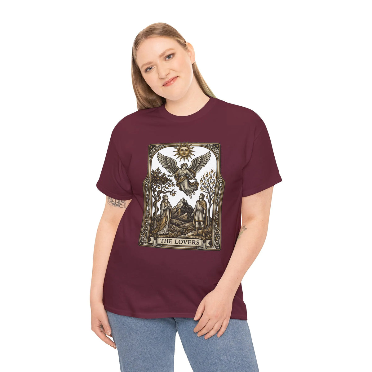 The Lovers Tarot Card Graphic T-Shirt - Heavy Cotton Classic Fit Tee - Unisex White