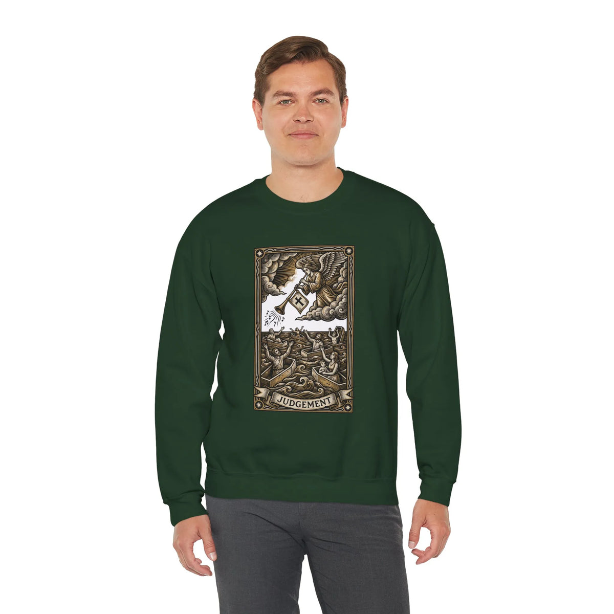 Judgement Tarot Card Graphic Sweatshirt - Heavy Blend Classic Fit Crewneck - Unisex White
