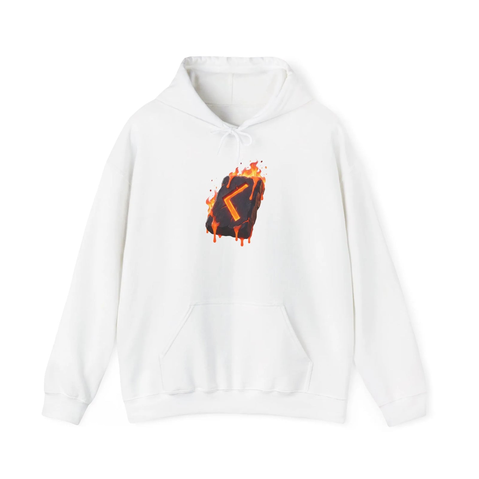 Kenaz Rune Torch Flame Hoodie - Soft Fleece Pullover Hoodie - Unisex White