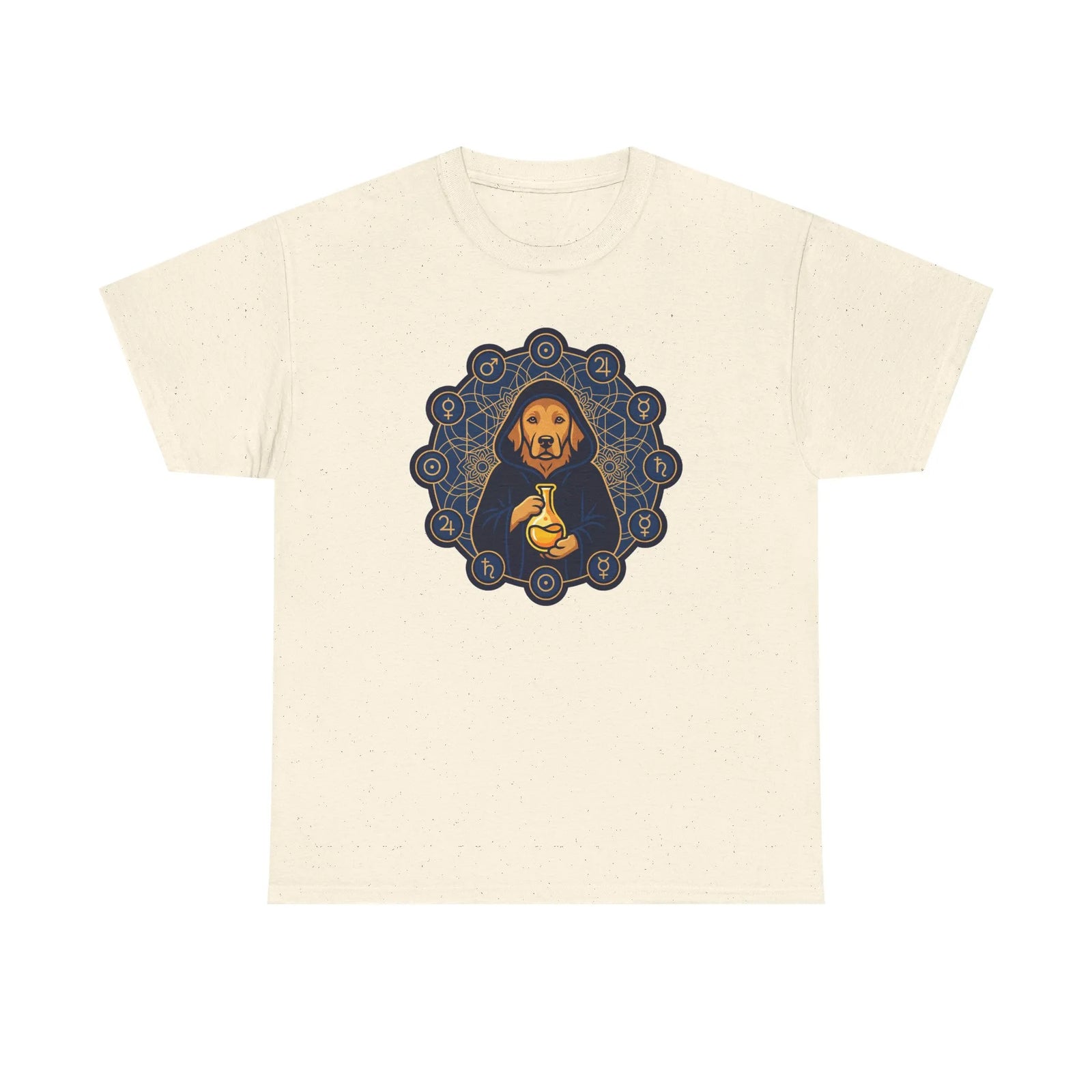 Alchemist Dog Sacred Geometry T-Shirt - Heavy Cotton Classic Fit Tee - Unisex White