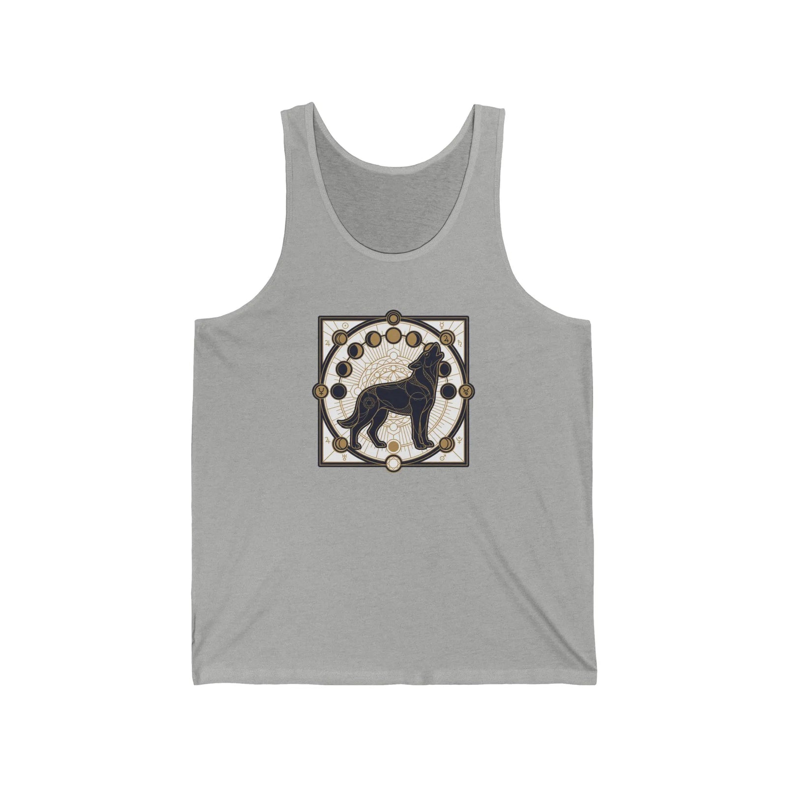 Sacred Geometry Spirit Dog Tank Top - Lightweight Combed Cotton Jersey Fit - Unisex White