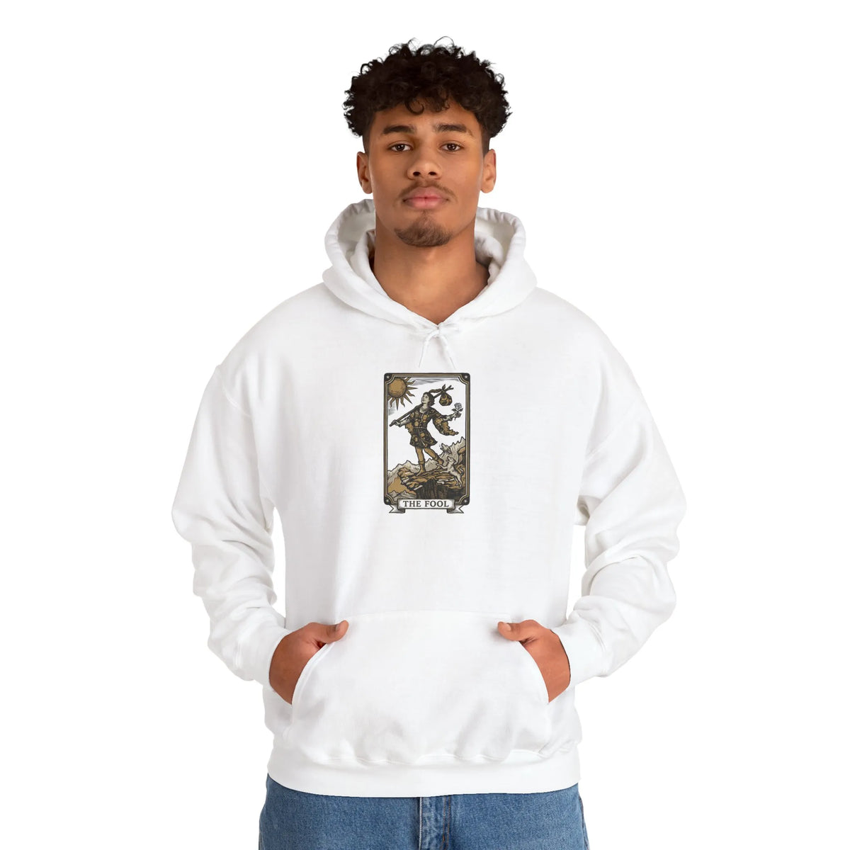 The Fool Tarot Card Hoodie - Heavy Blend Cotton Blend Pullover - Unisex White