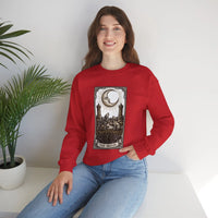 Moon Tarot Card Wolves Graphic Sweatshirt - Heavy Blend Fleece Crewneck - Unisex White