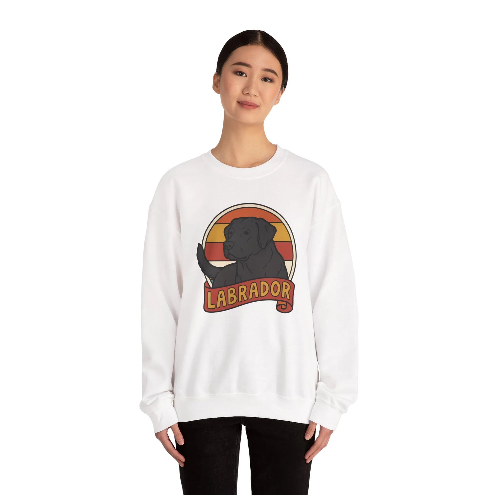 Labrador Retro 70s Sunset Sweatshirt - Heavy Blend Fleece Crewneck - Unisex White