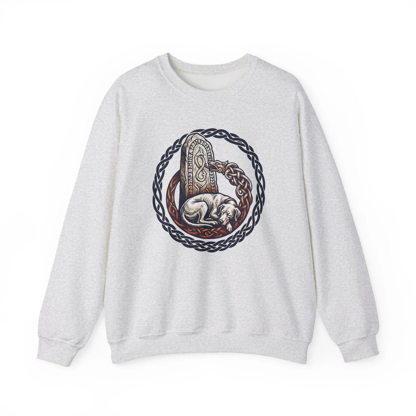Norse Runestone Hound Odin's Wolves Sweatshirt - Medium-Heavy Cotton Blend Crewneck - Unisex White