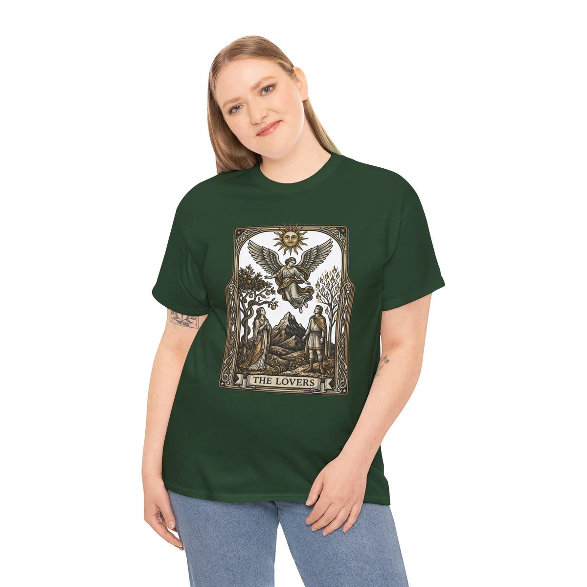 The Lovers Tarot Card Graphic T-Shirt - Heavy Cotton Classic Fit Tee - Unisex White