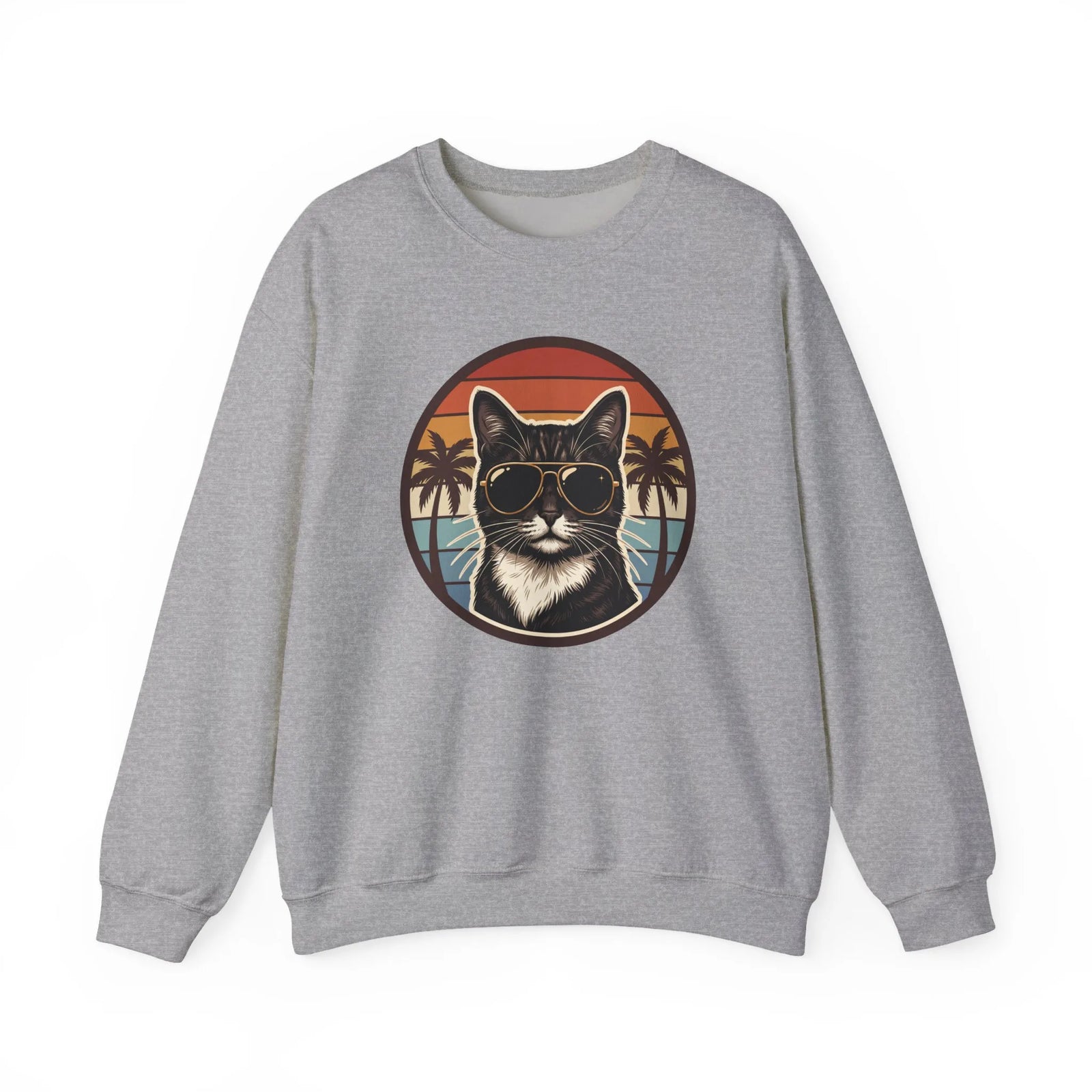 Tuxedo Cats 70s Sunset Sweatshirt - Heavy Blend Fleece Crewneck - Unisex White