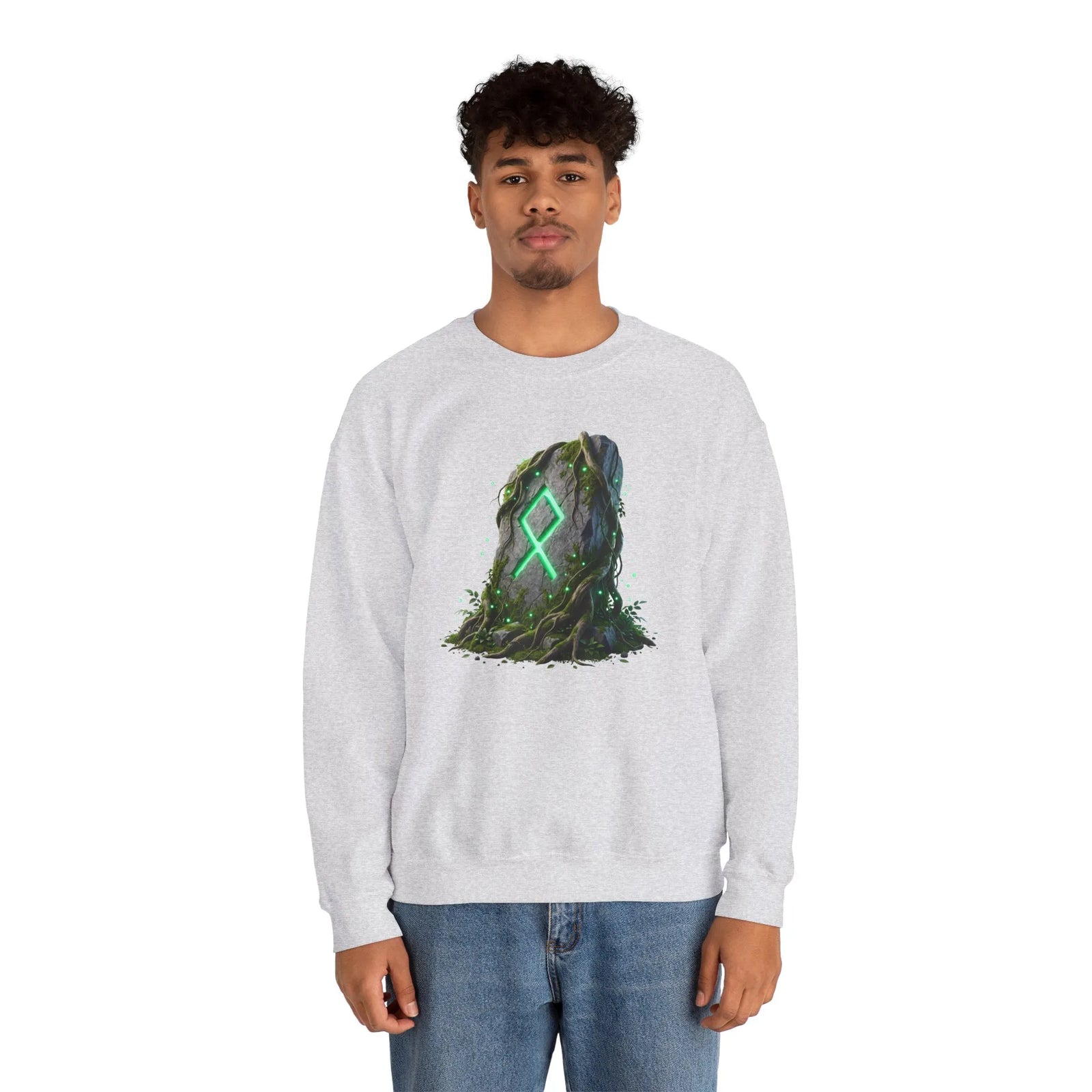 Othala Rune Ancient Stone Sweatshirt - Heavy Blend Cotton Polyester Crewneck - Unisex White