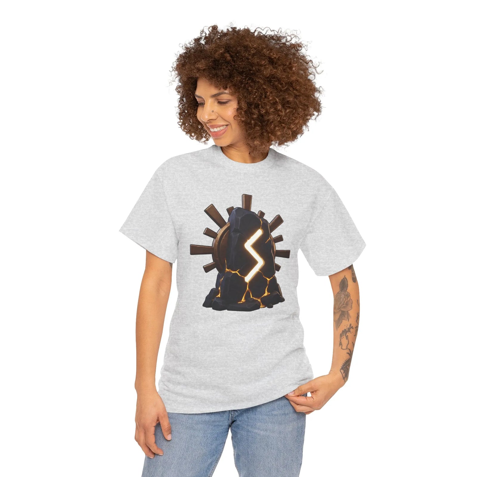 Sowulo Sun Ray Rune Graphic T-Shirt - Heavy Cotton Classic Fit Crewneck - Unisex White