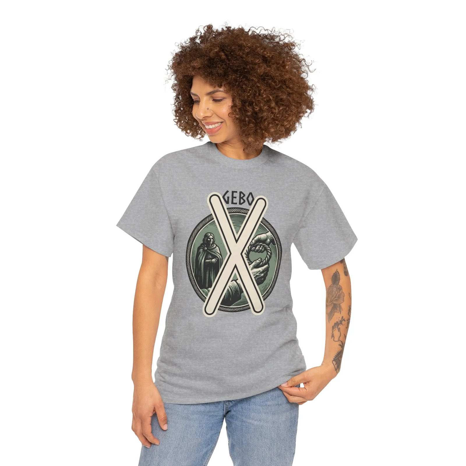 Gebo Rune Nordic Symbol Graphic T-Shirt - Heavy Cotton Classic Fit Tee - Unisex White