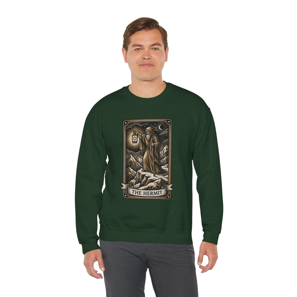 The Hermit Tarot Card Sweatshirt - Heavy Blend Crewneck Fleece - Unisex Off White