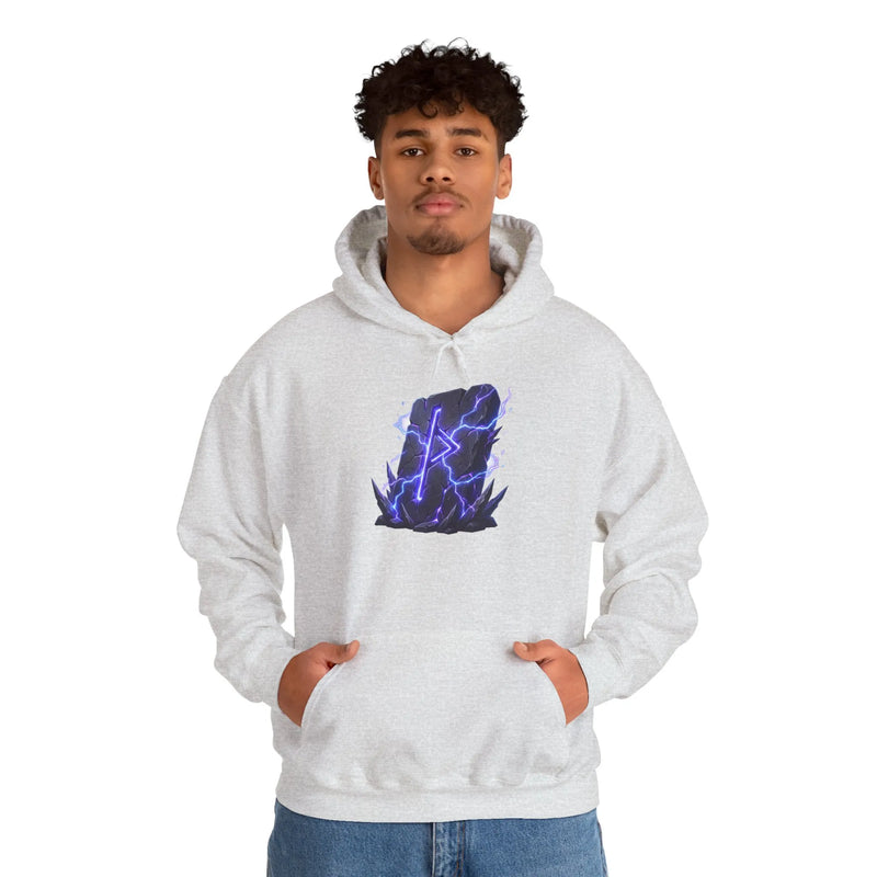 Thurisaz Rune Lightning Graphic Hoodie - Heavy Blend Fleece Pullover - Unisex White