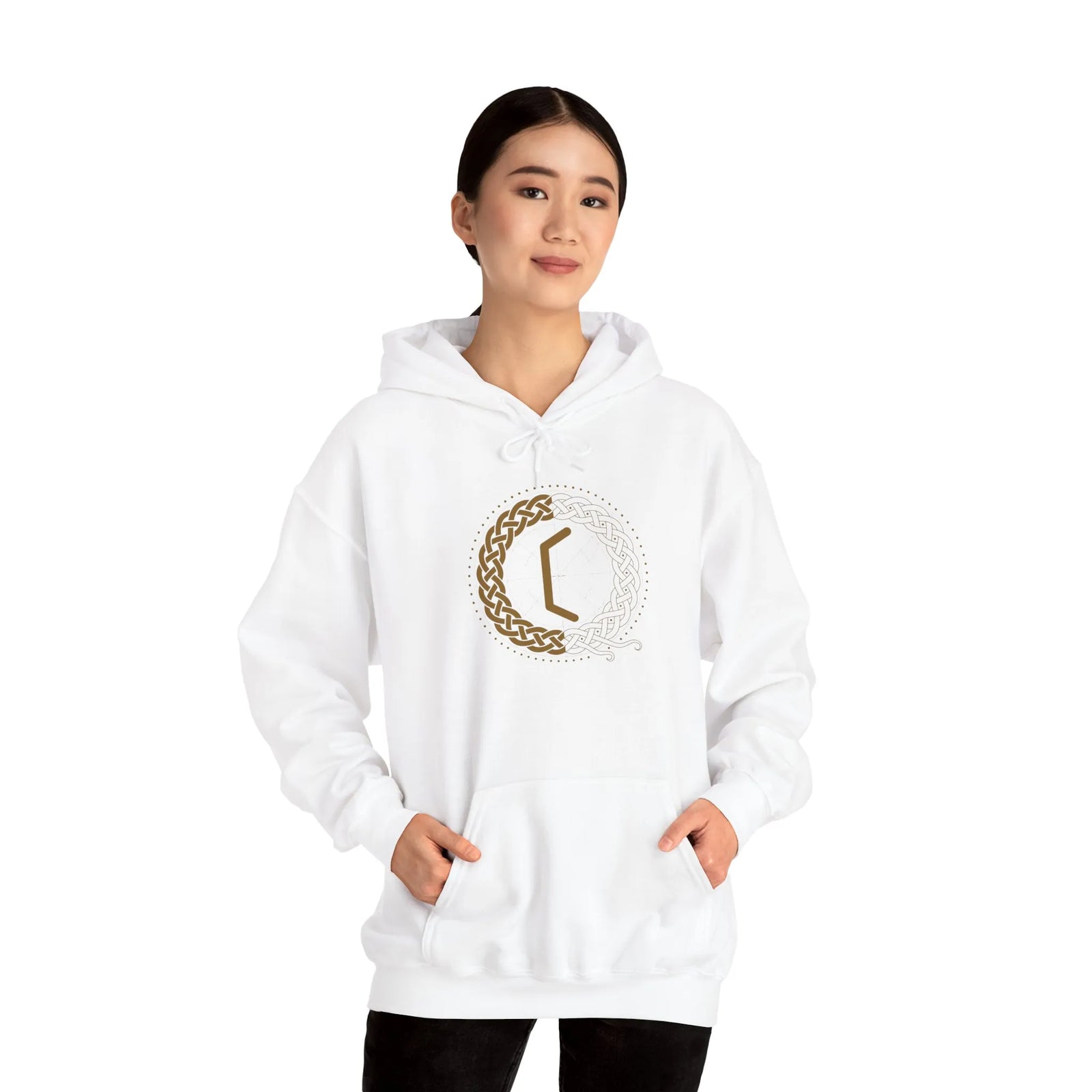 Perthro Runic Symbol Hoodie - Heavyweight Fleece Pullover - Unisex White
