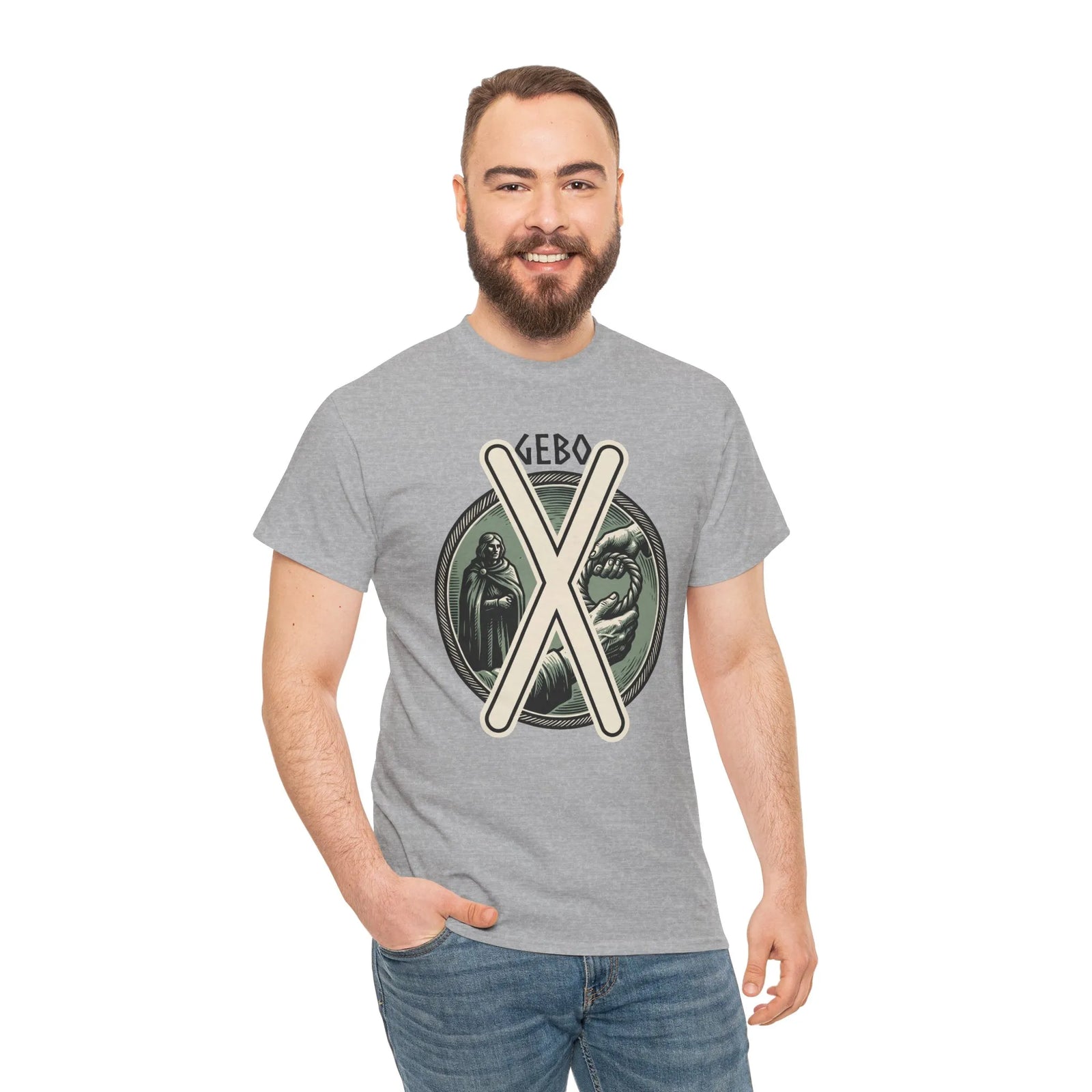 Gebo Rune Nordic Symbol Graphic T-Shirt - Heavy Cotton Classic Fit Tee - Unisex White