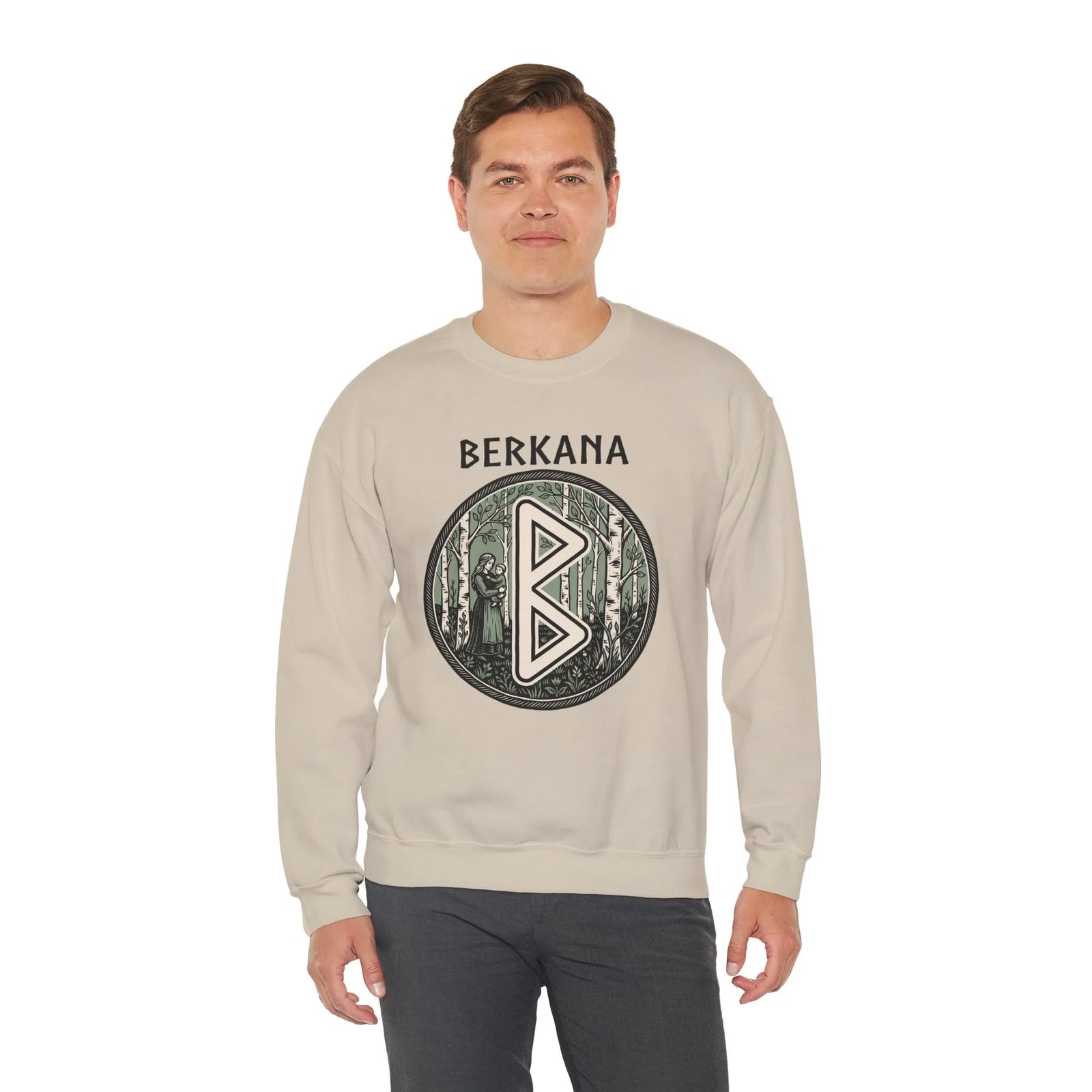 Berkana Rune Earth Mother Sweatshirt - Heavy Blend Cotton-Poly Crewneck - Unisex White