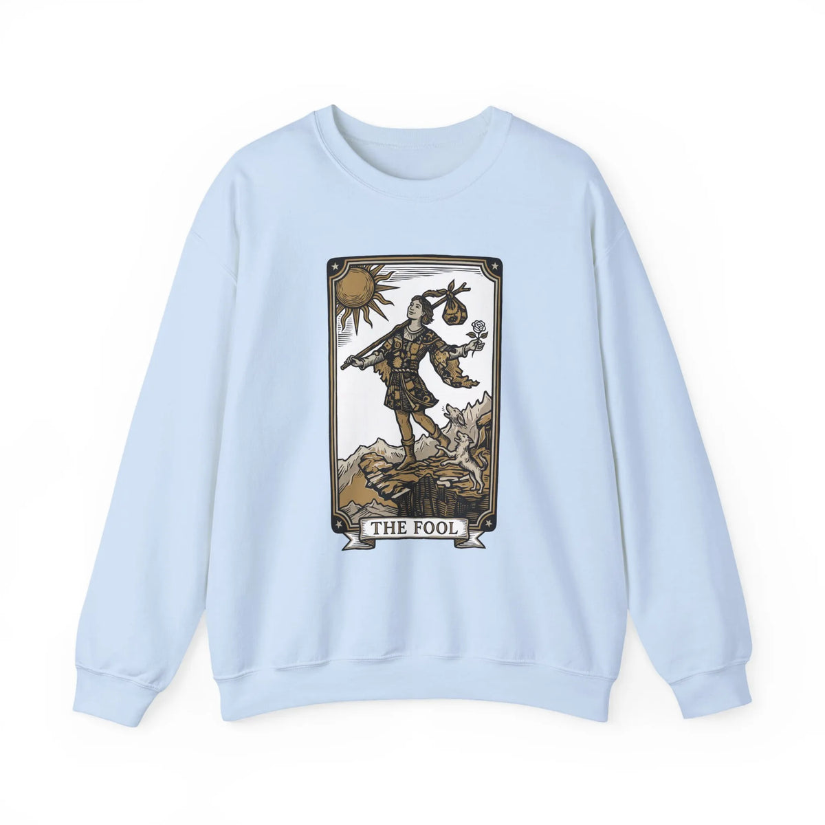 The Fool Tarot Card Graphic Sweatshirt - Heavy Blend Crewneck Fleece - Unisex White
