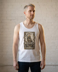 Tarot Card Magician Graphic Tank Top - Retail Fit Combed Cotton Jersey - Unisex White