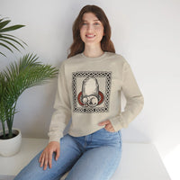 Runestone Cat Norse Woodcut Sweatshirt - Heavyweight Cotton Blend Crewneck - Unisex White