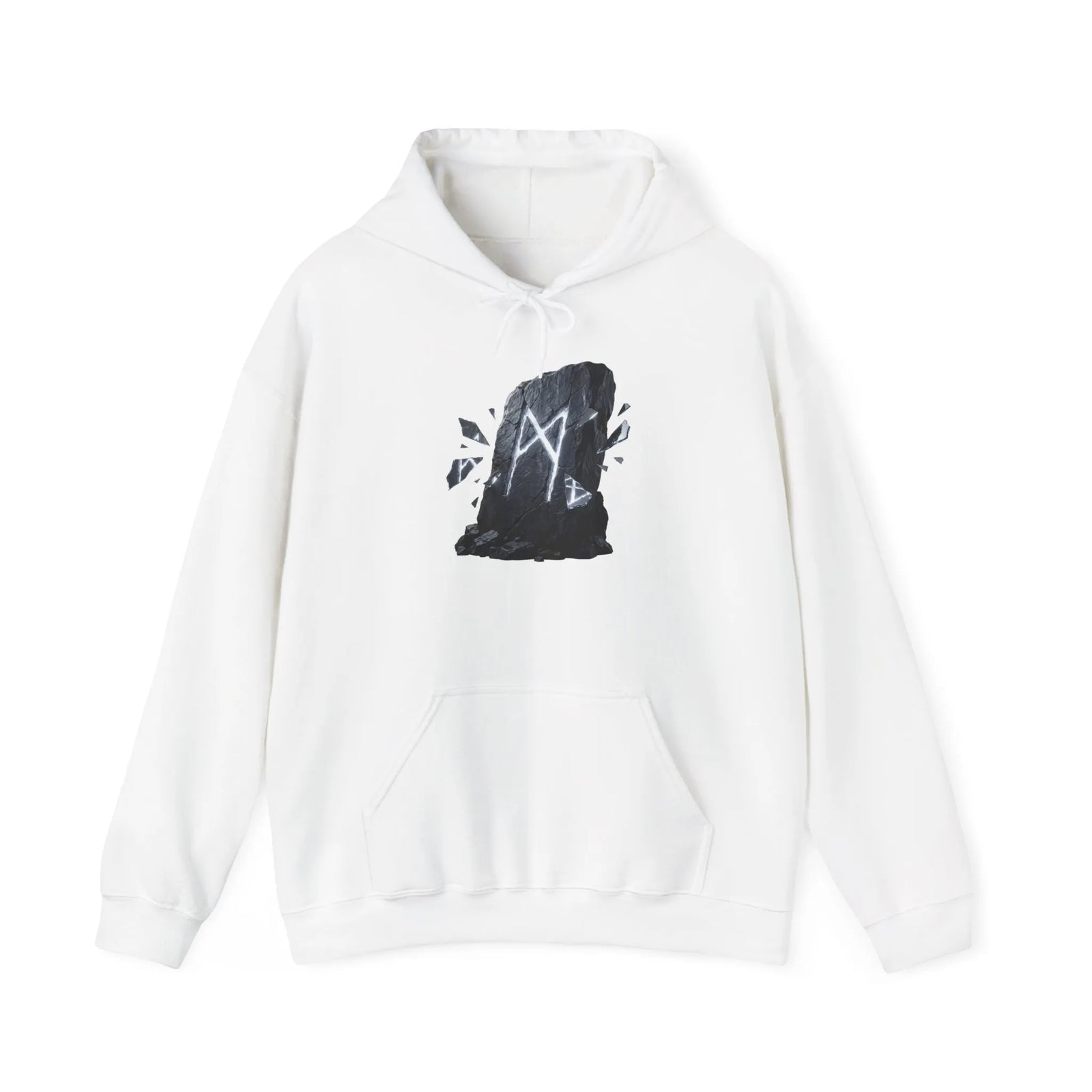 Mannaz Rune Humanity Reflection Hoodie - Heavyweight Fleece Pullover - Unisex White