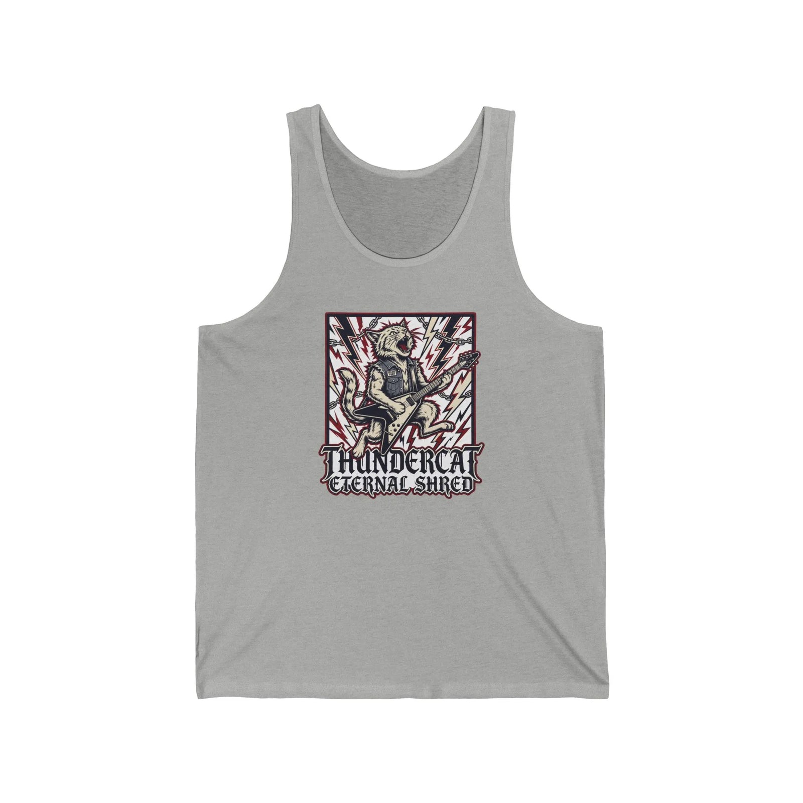 Heavy Metal Rocker Cat Guitar Solo Tank Top - Lightweight Airlume Cotton Jersey - Unisex White