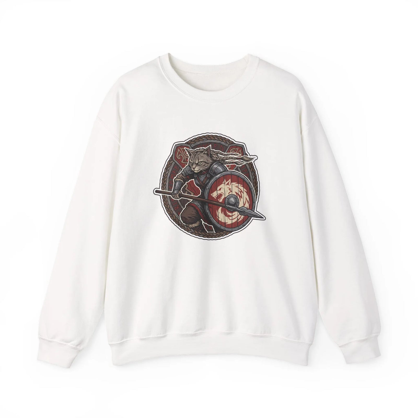 Shieldmaiden Viking Berserker Cats Sweatshirt - Heavy Blend Fleece Crewneck - Unisex White