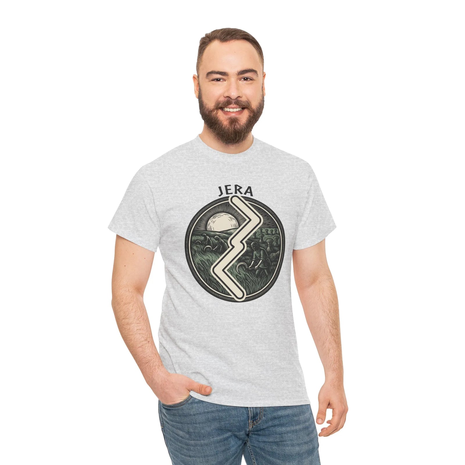 Jera Rune Harvest Reaping T-Shirt - Medium Weight Cotton Classic Fit Tee - Unisex White