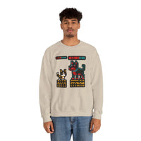 8-Bit Pixel Gaming Cats Boss Fight Sweatshirt - Heavyweight Cotton Blend Crewneck - Unisex Ash