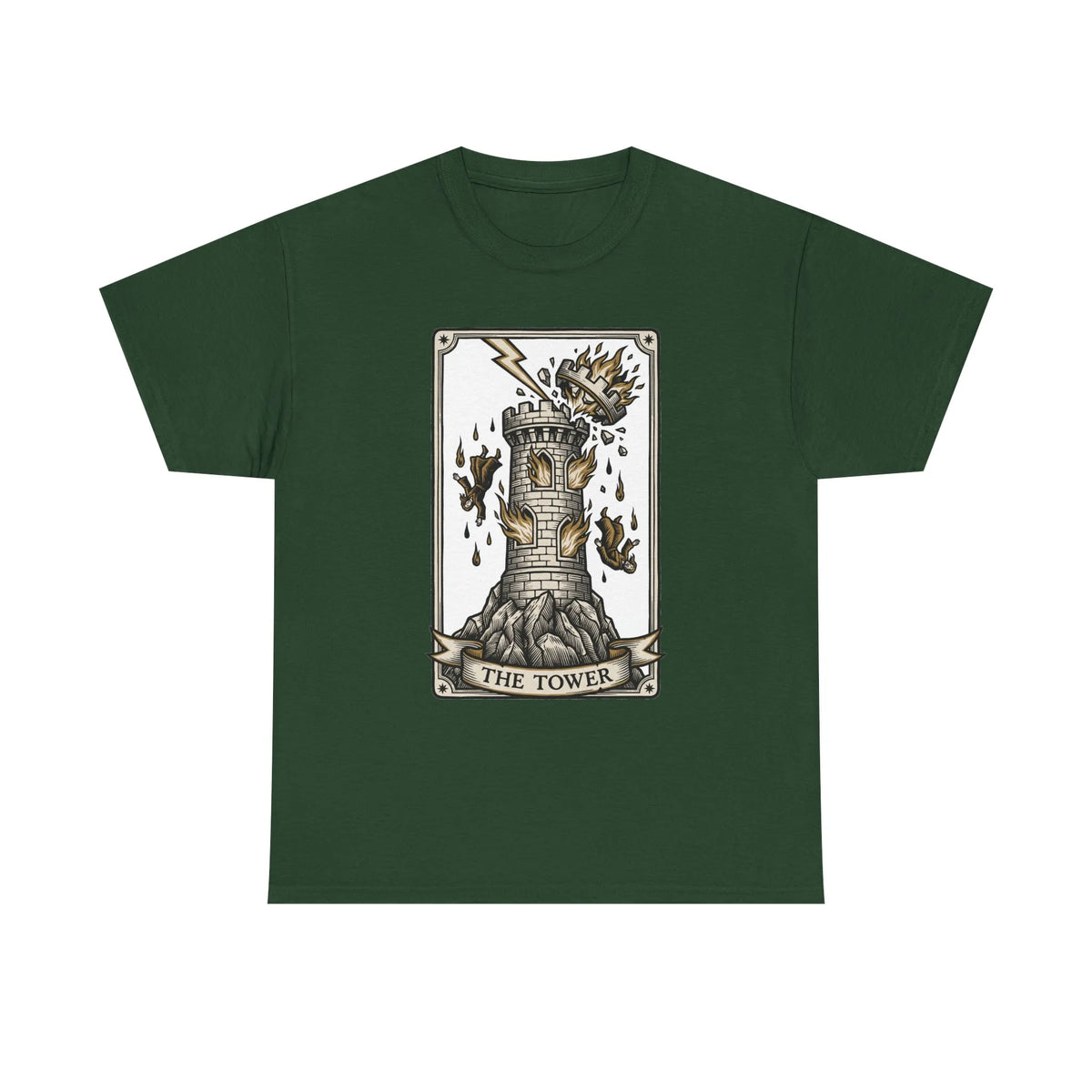 The Tower Tarot Card Graphic T-Shirt - Heavy Cotton Classic Fit Tee - Unisex White