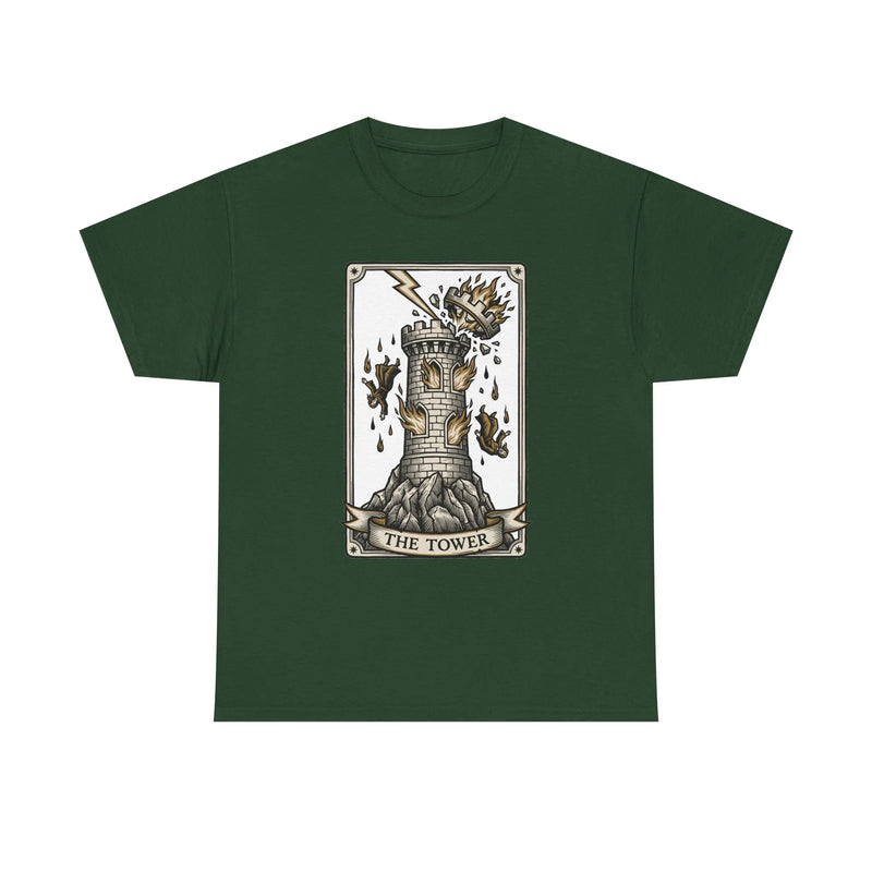 The Tower Tarot Card Graphic T-Shirt - Heavy Cotton Classic Fit Tee - Unisex White