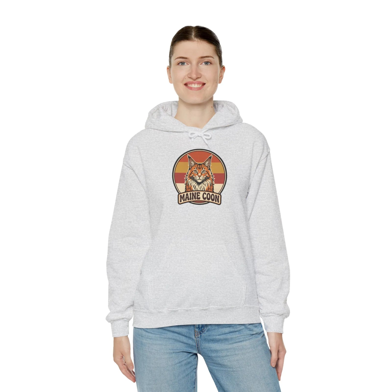 Maine Coon Retro 70s Sunset Hoodie - Soft Cotton Poly Blend Pullover - Unisex White