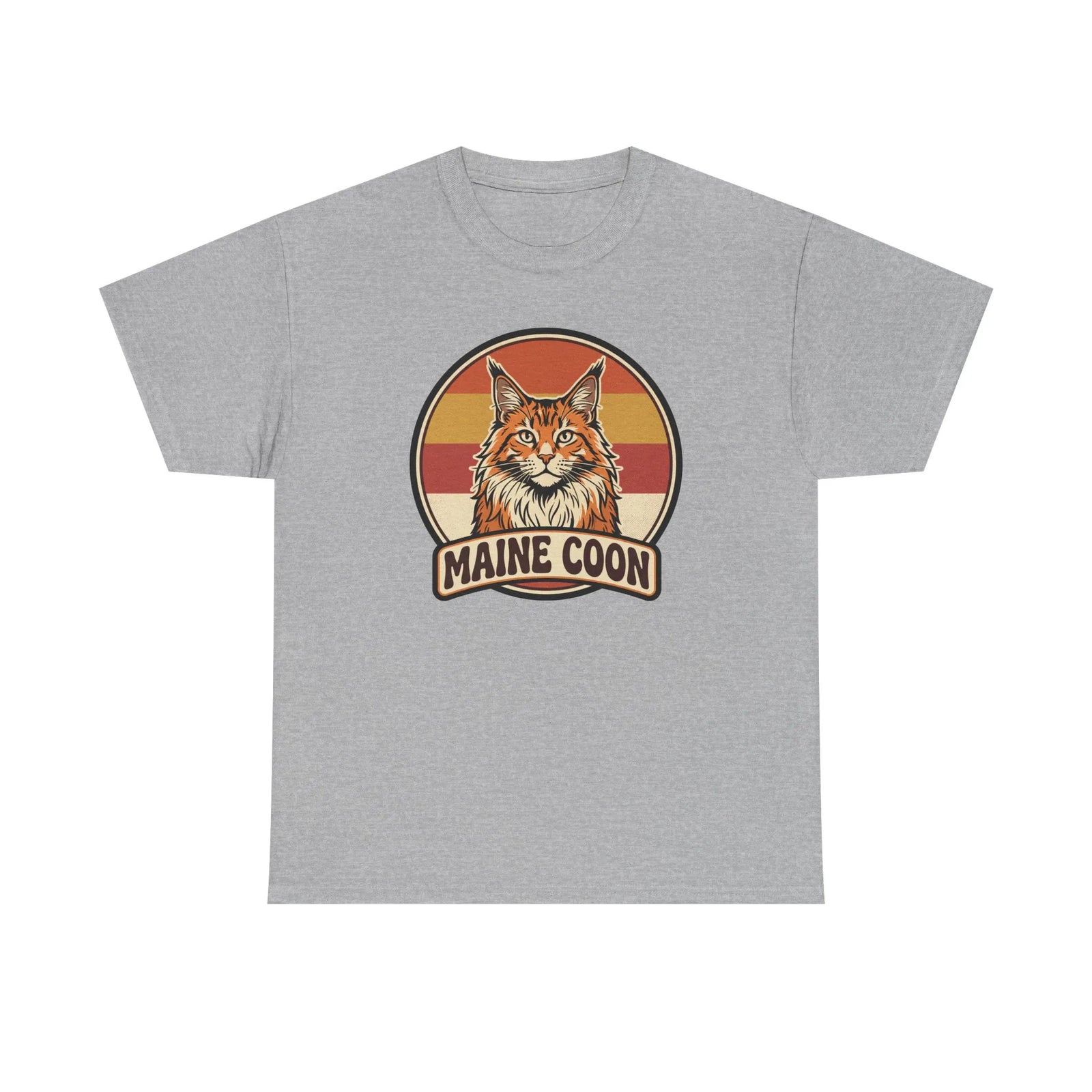 Maine Coon Retro 70s Sunset T-Shirt - Heavy Cotton Classic Fit Tee - Unisex White