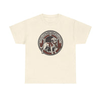 Garmr Odin's Wolves Norse Woodcut T-Shirt - Heavy Cotton Classic Fit - Unisex White