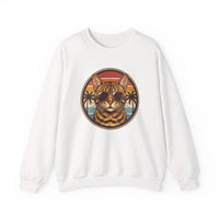 Bengal Cat Aviator Sunset Sweatshirt - Heavy Blend Fleece Crewneck - Unisex White