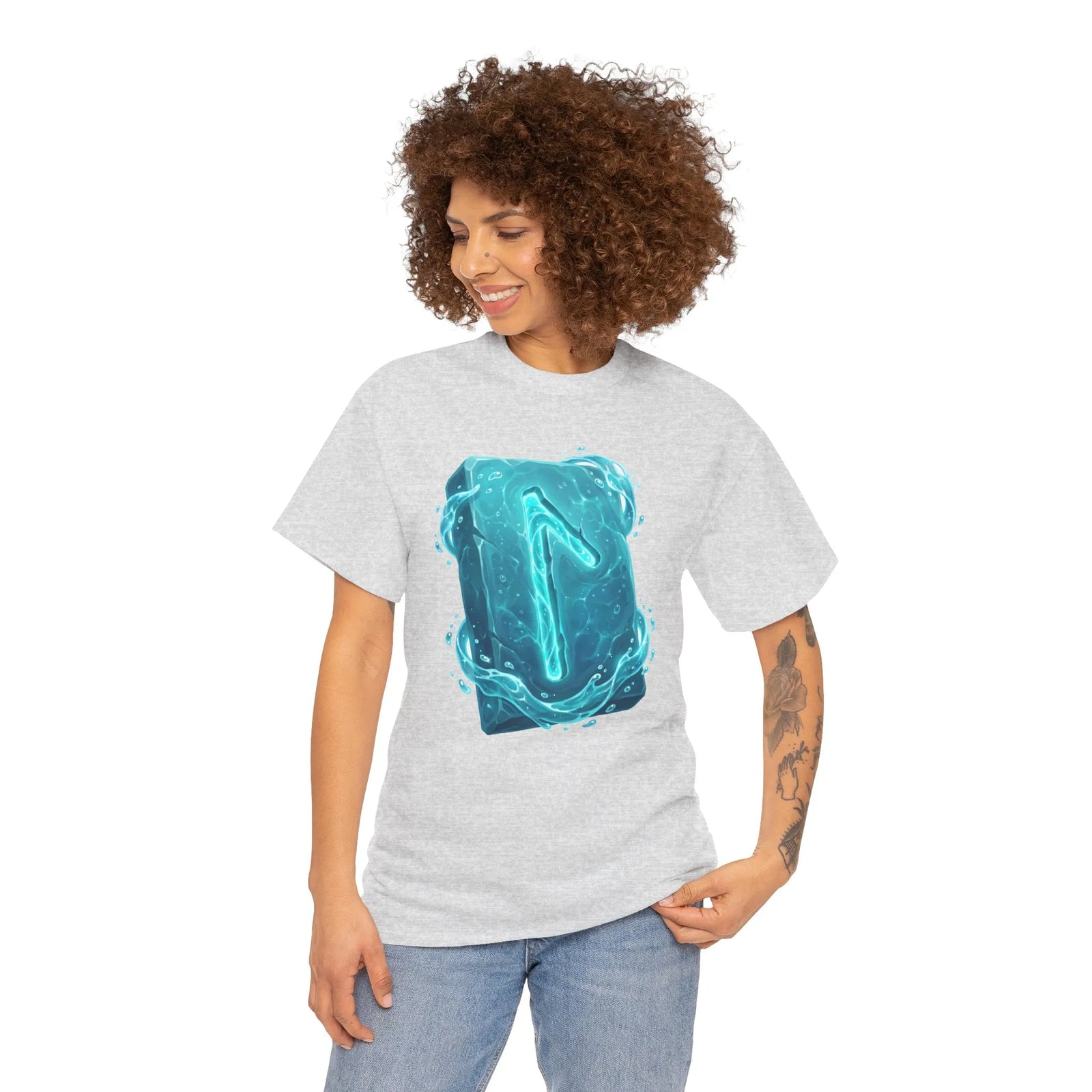 Laguz Water Rune Intuition Graphic T-Shirt - Heavy Cotton Classic Fit Tee - Unisex White