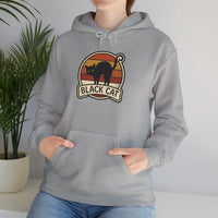 Black Cat Retro Sunset Hoodie - Heavy Blend Cotton-Poly Fleece - Unisex White