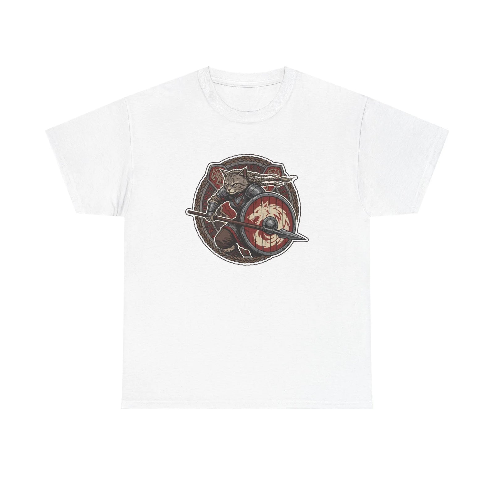 Viking Berserker Cats Shieldmaiden T-Shirt - Heavy Cotton Classic Fit Tee - Unisex White