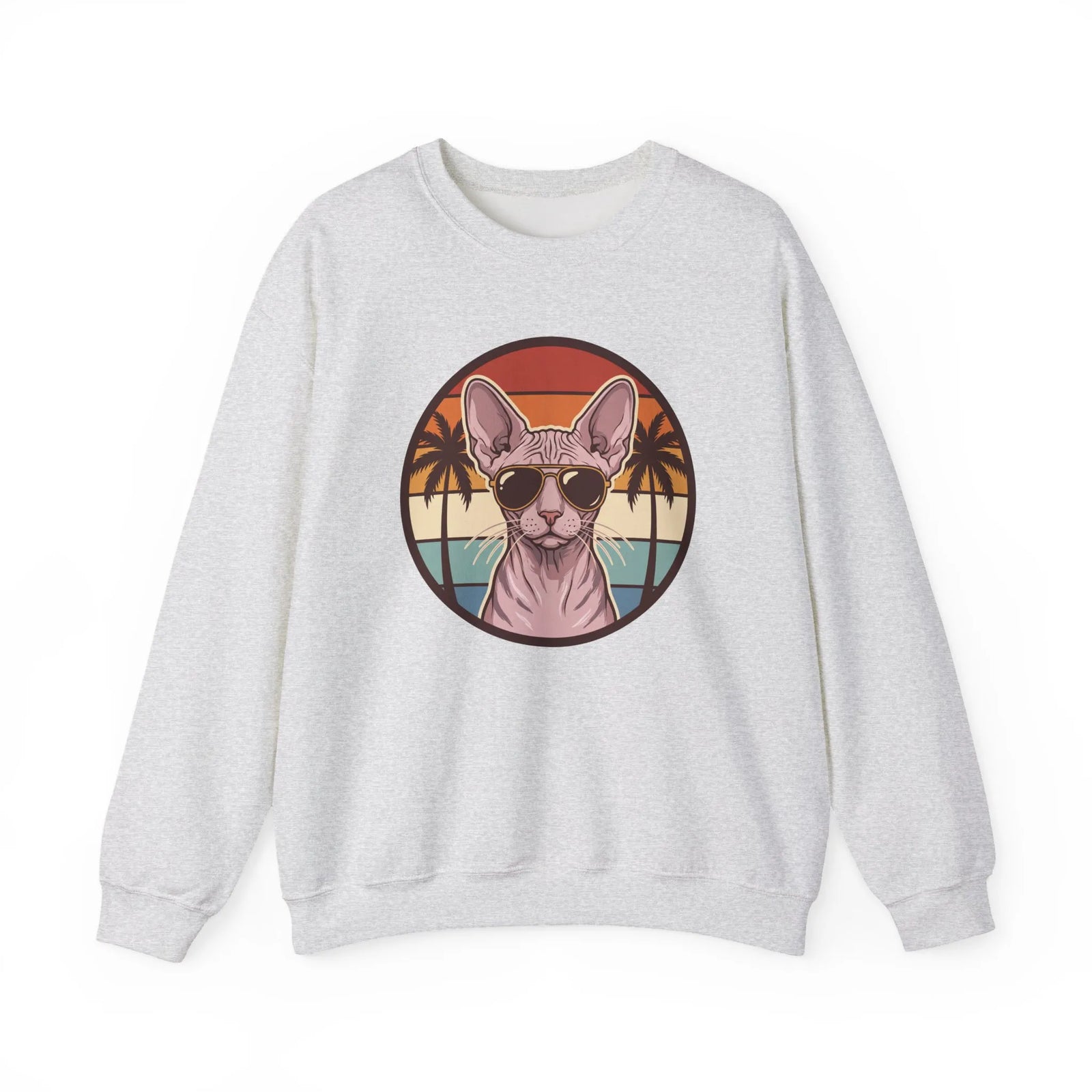 Sphynx Cat 70s Sunset Aviator Sweatshirt - Heavyweight Cotton Blend Crewneck - Unisex White