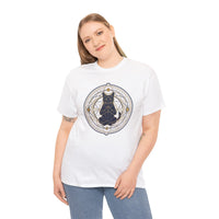 Meditating Cat Sacred Geometry Alchemist T-Shirt - Heavy Cotton Classic Fit Tee - Unisex White