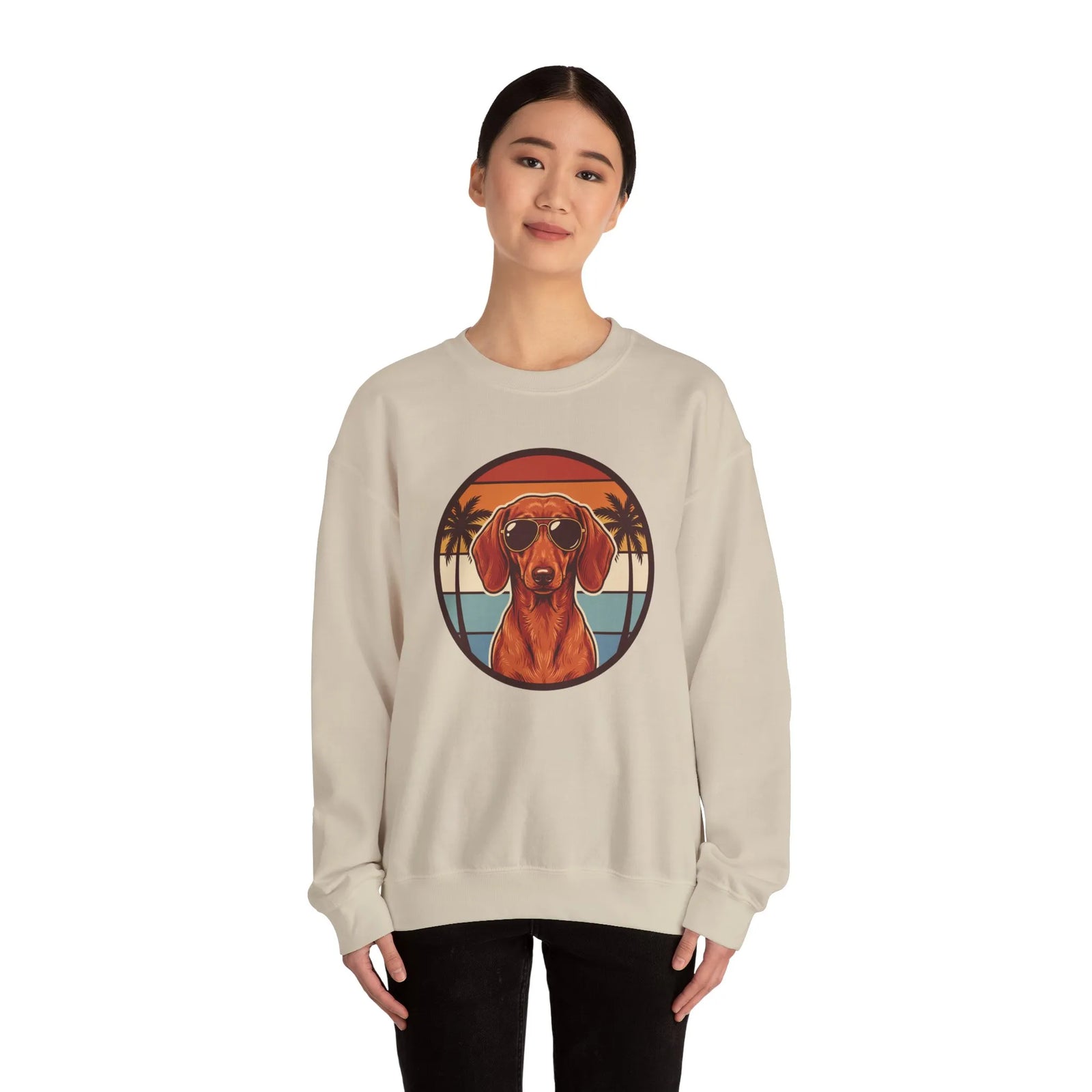 Dachshund Sunset Aviators Sweatshirt - Heavy Blend Fleece Crewneck - Unisex White