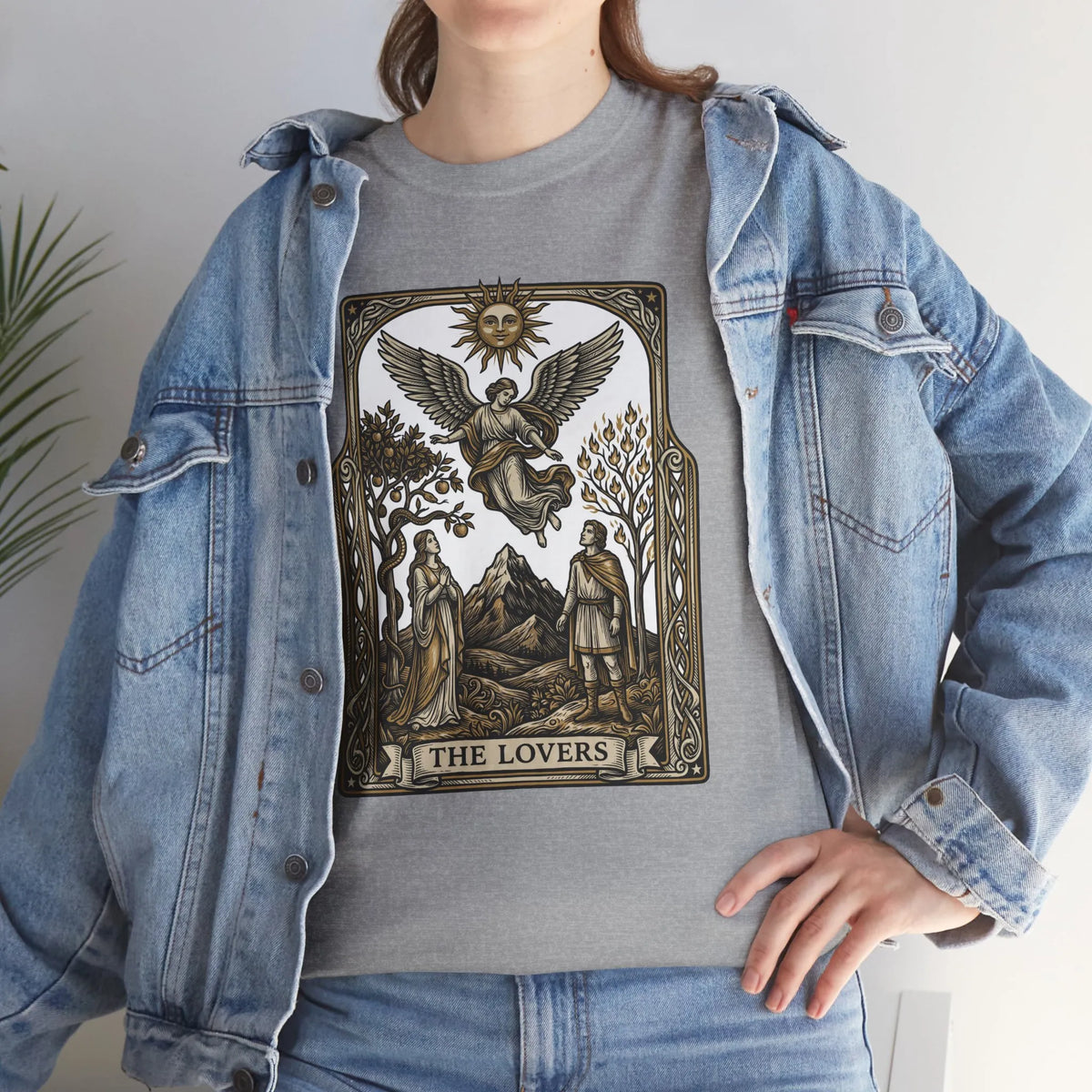 The Lovers Tarot Card Graphic T-Shirt - Heavy Cotton Classic Fit Tee - Unisex White