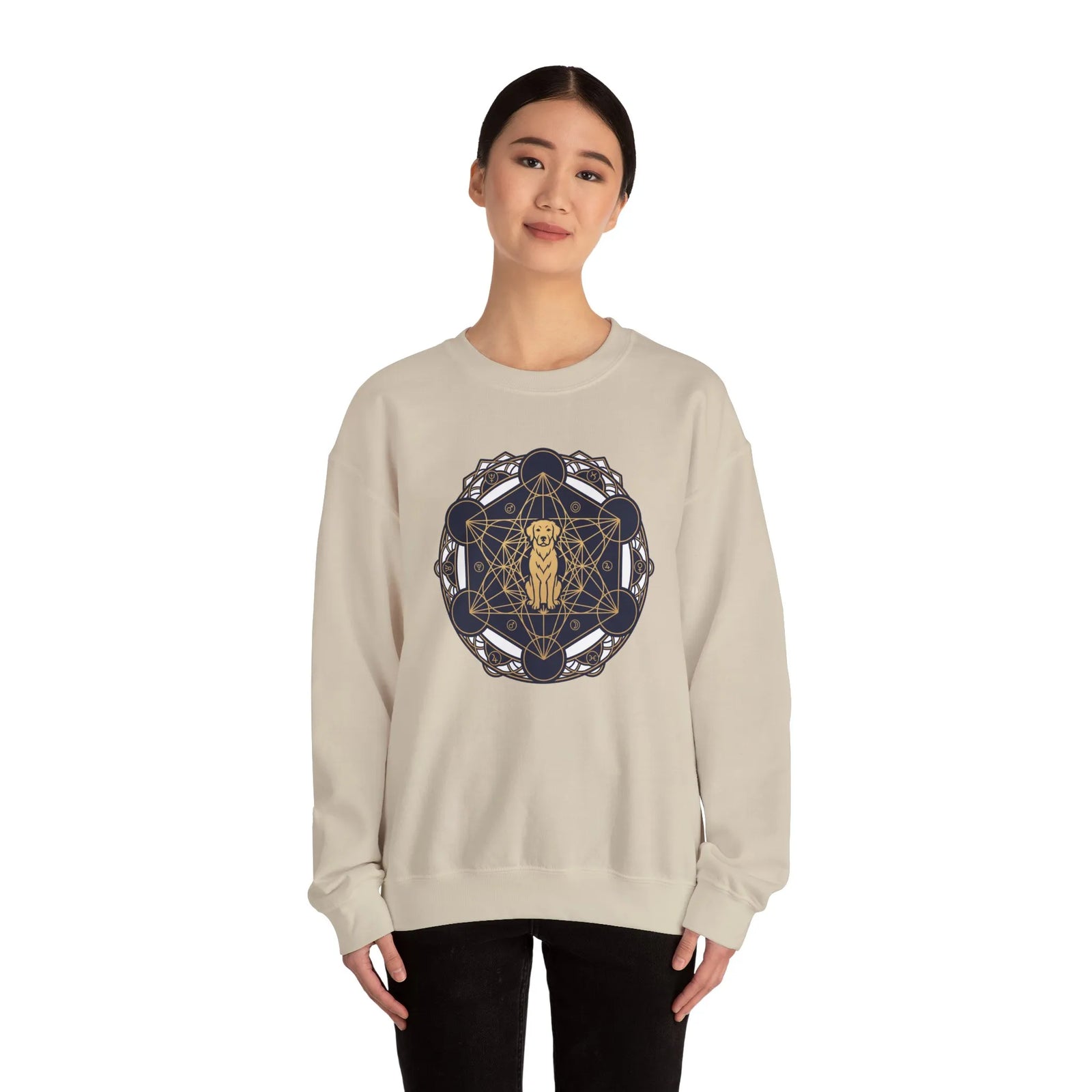 Metatron's Hound Sacred Geometry Sweatshirt - Heavy Blend Cotton-Poly Crewneck - Unisex White