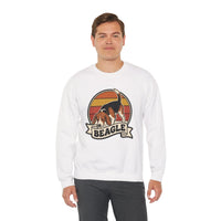 Beagle Retro 70s Sunset Graphic Sweatshirt - Heavy Blend Cotton Polyester Crewneck - Unisex White