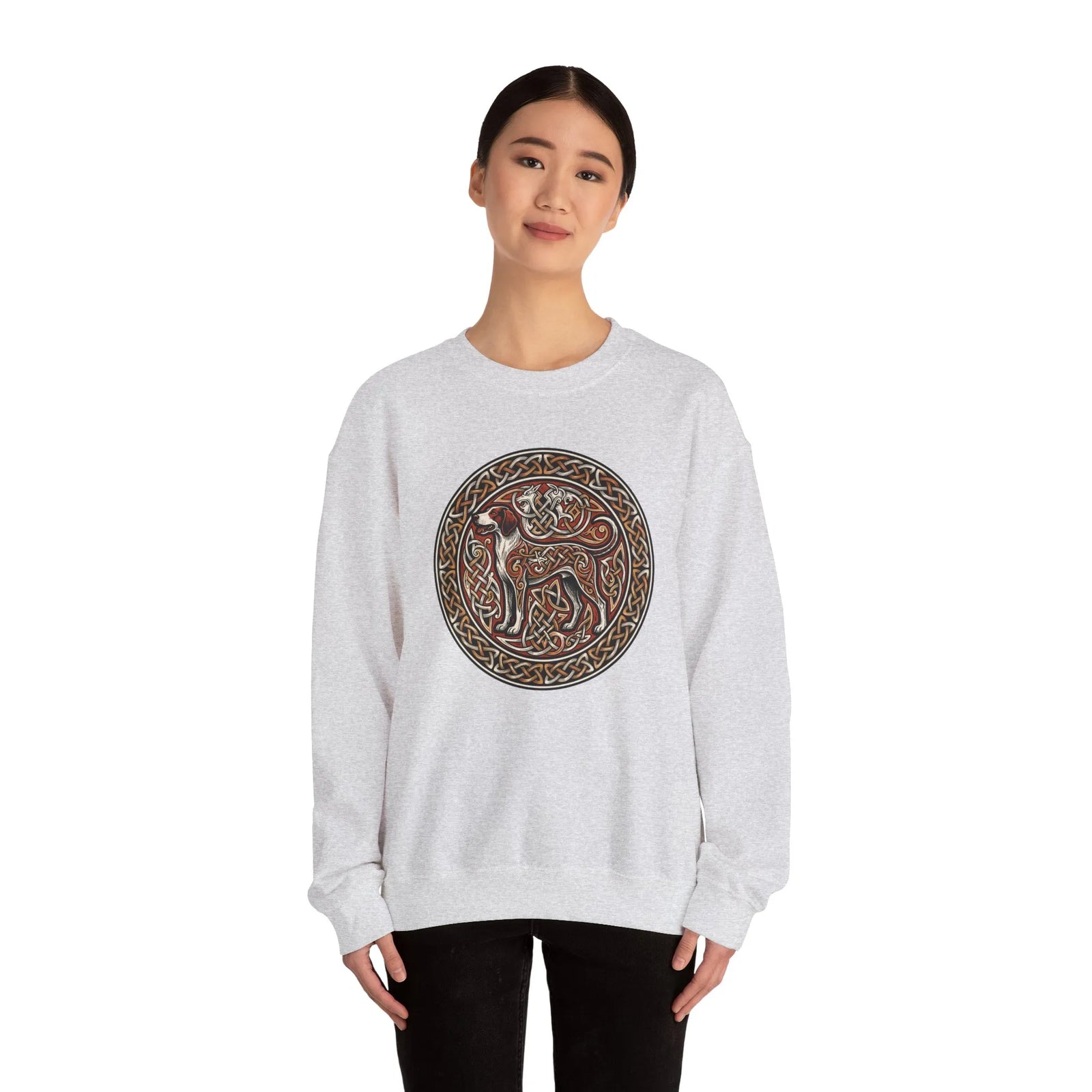Norse Knotwork Hound Odin's Wolves Sweatshirt - Soft Durable Cotton Blend Crewneck - Unisex White