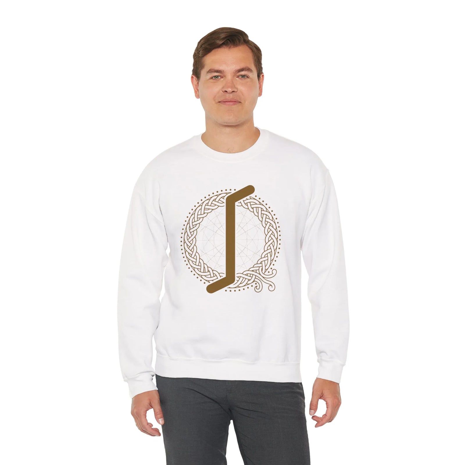 Eihwaz Yew Rune Symbol Sweatshirt - Heavy Blend Fleece Crewneck - Unisex Ash