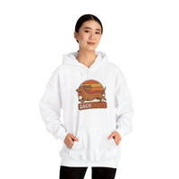 Dachshund Retro 70s Sunset Hoodie - Classic Fit Fleece Pullover - Unisex White