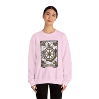 Wheel of Fortune Tarot Card Sweatshirt - Heavy Blend Crewneck Fleece - Unisex White