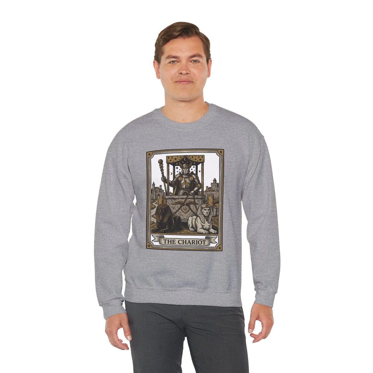 The Chariot Tarot Card Sweatshirt - Heavy Blend Cotton-Poly Crewneck - Unisex White