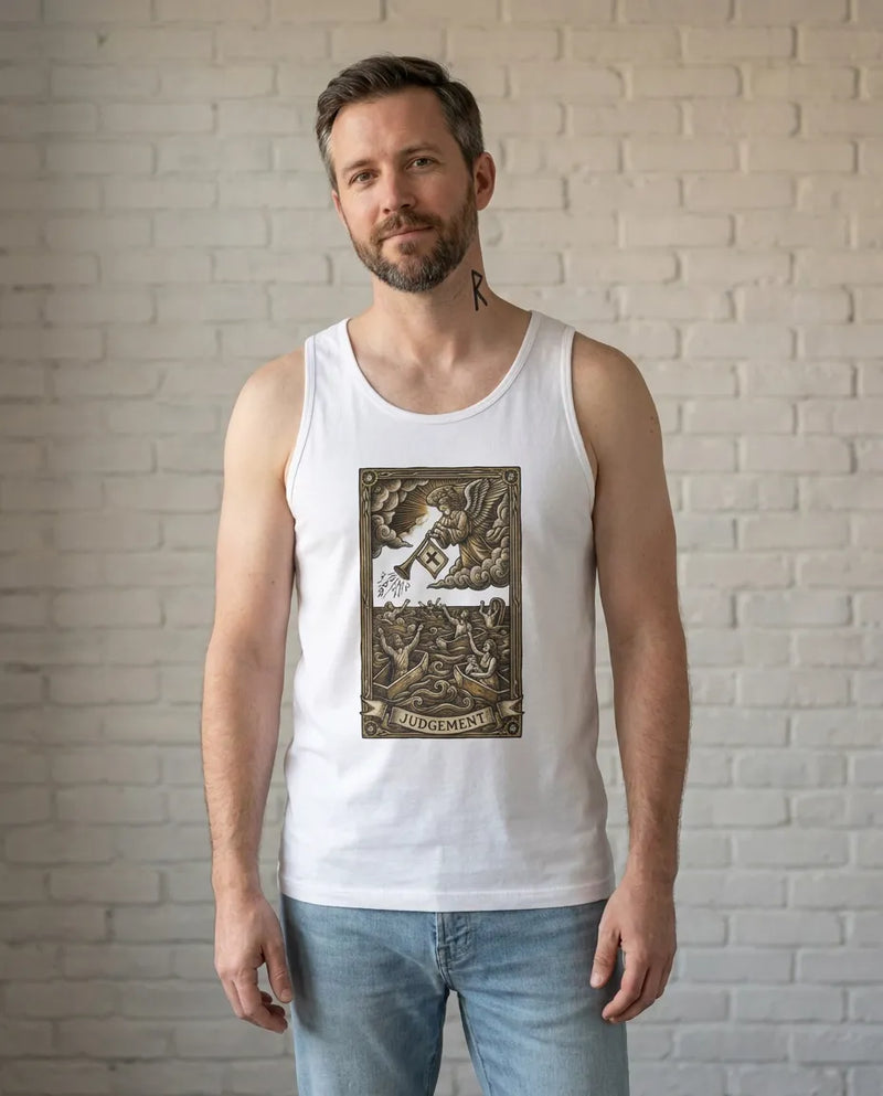 Judgement Tarot Card Graphic Tank Top - Lightweight Airlume Cotton Jersey - Unisex Athletic Heather