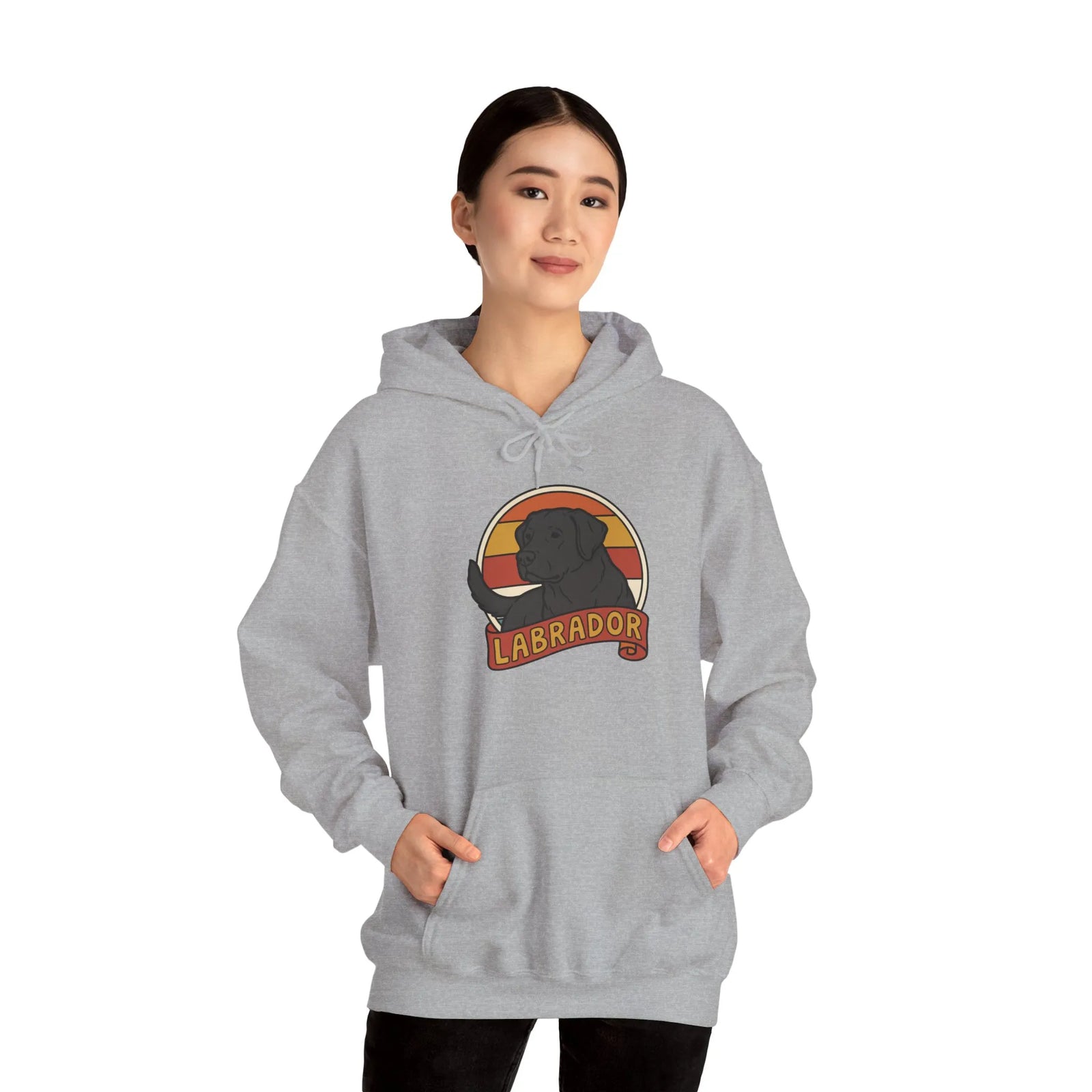 Labrador Retro 70s Sunset Breed Hoodie - Cozy Cotton Blend Pullover - Unisex White